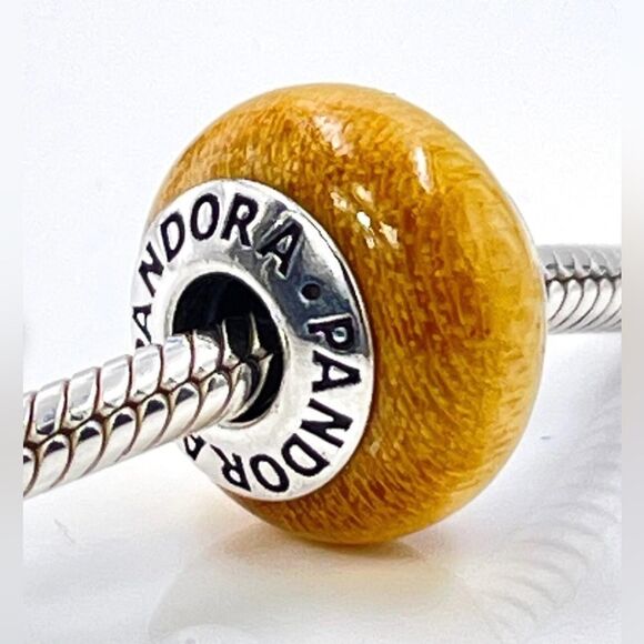 Authentic PANDORA Pau Amarelo Wood Charm With Sterling Silver Core - Picture 1 of 5
